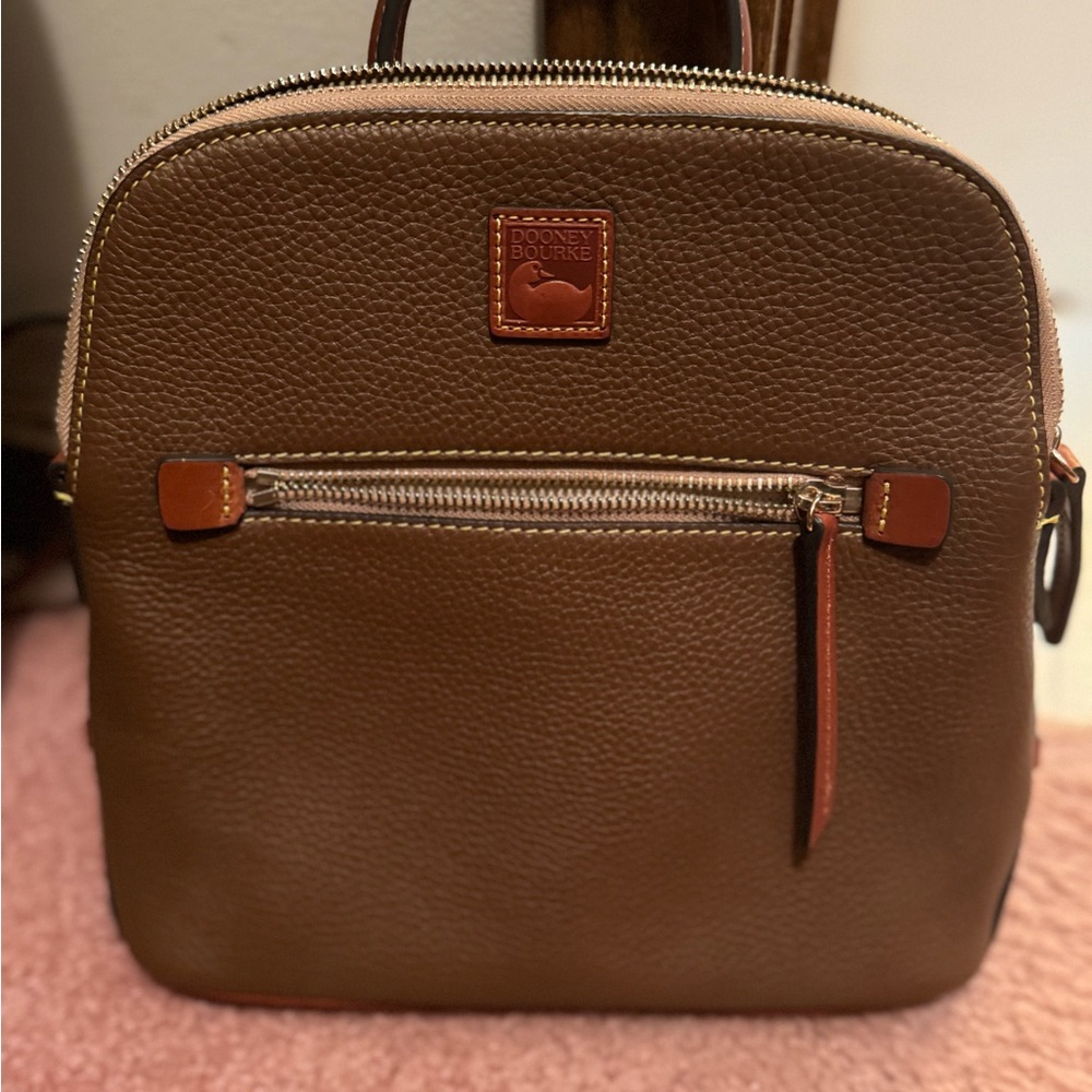 Dooney & Bourke Brown Leather Backpack with Structured Design